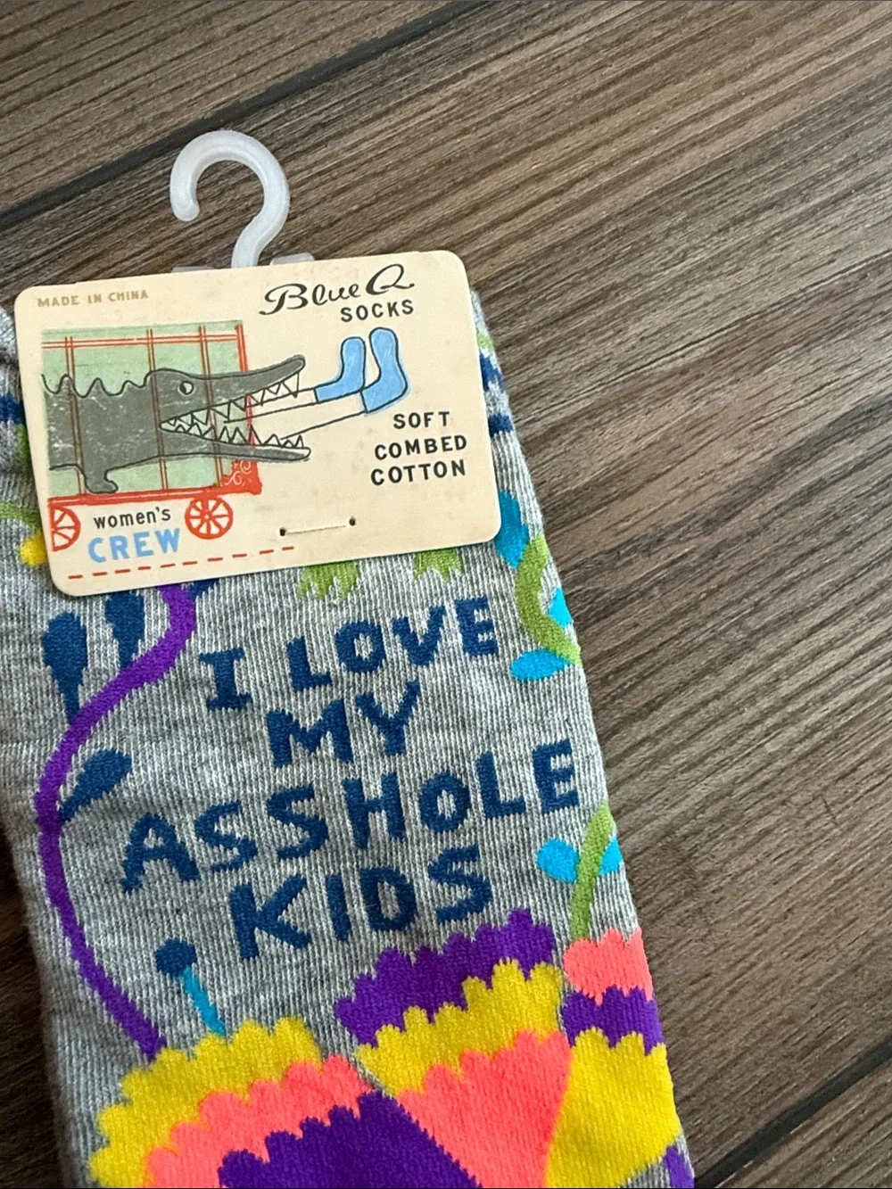 I Love My _________  Kids Gray Crew Socks with Turquoise Accents